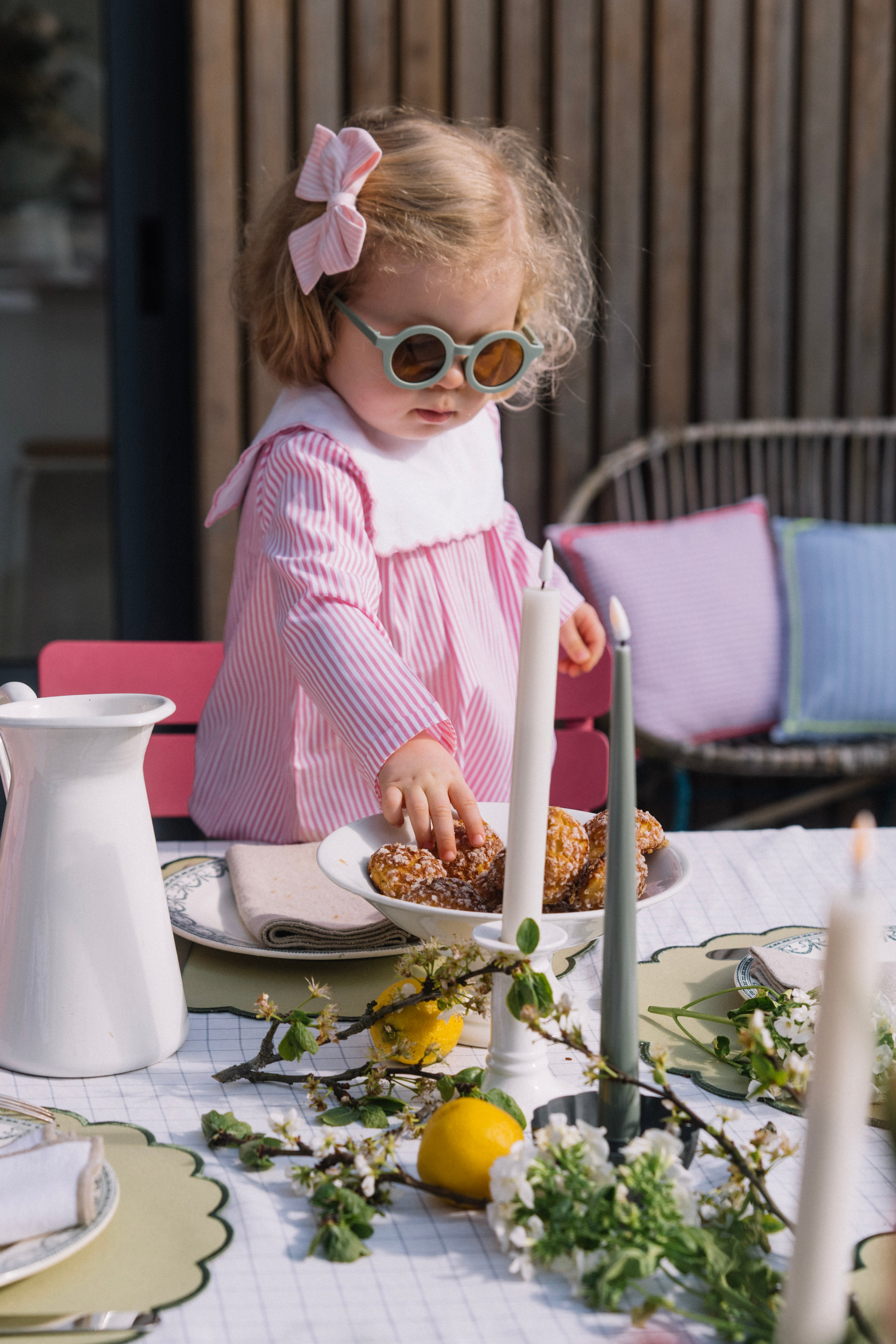 La barboteuse rayée rose col festonné façon Petit Beurre