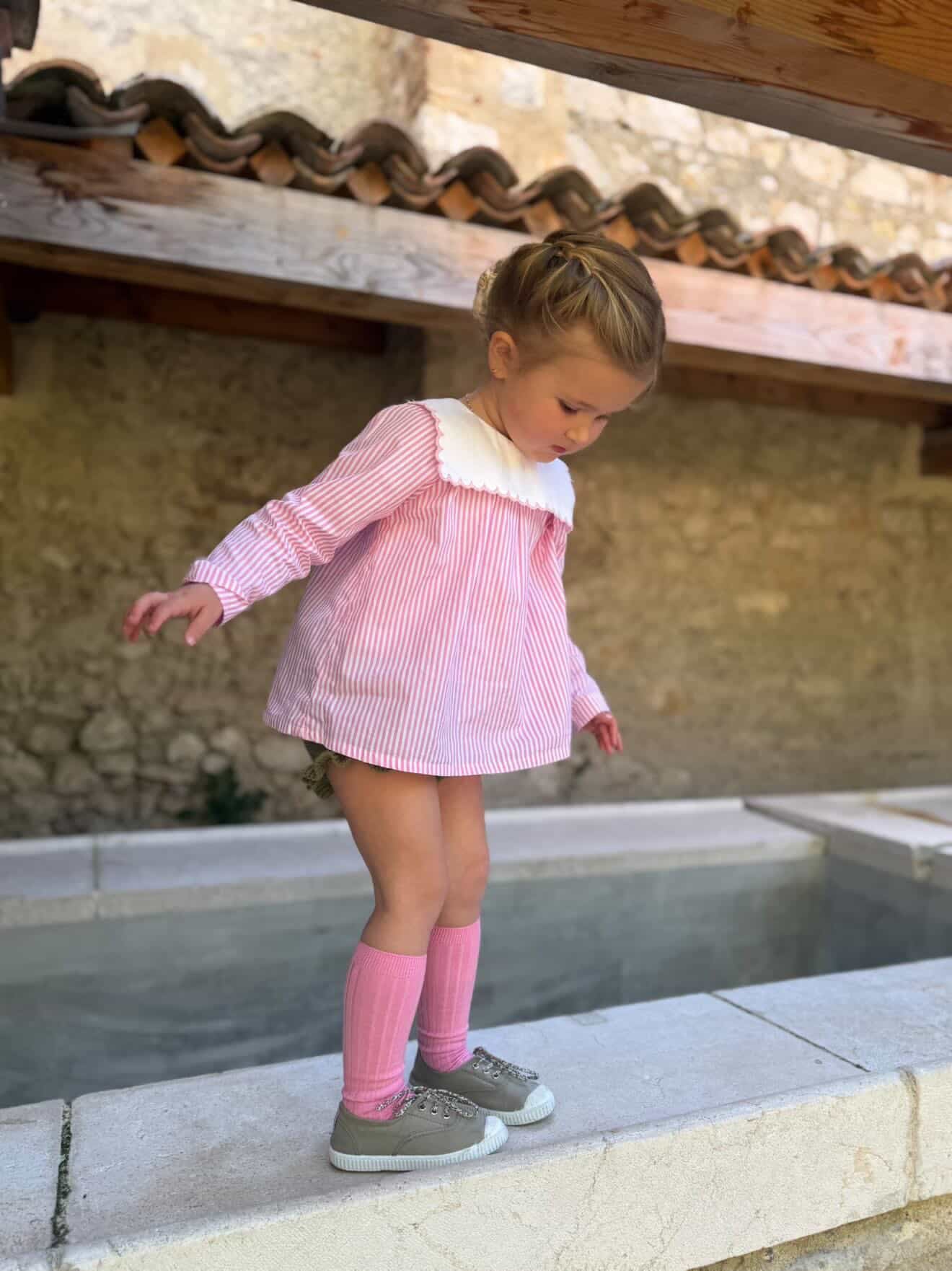 La blouse rayée rose col festonné façon Petit Beurre