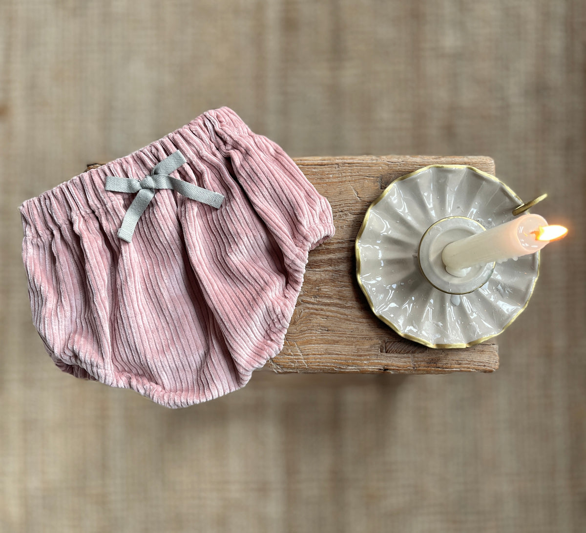 Célestin, le bloomer à noeud velours côtélé rose