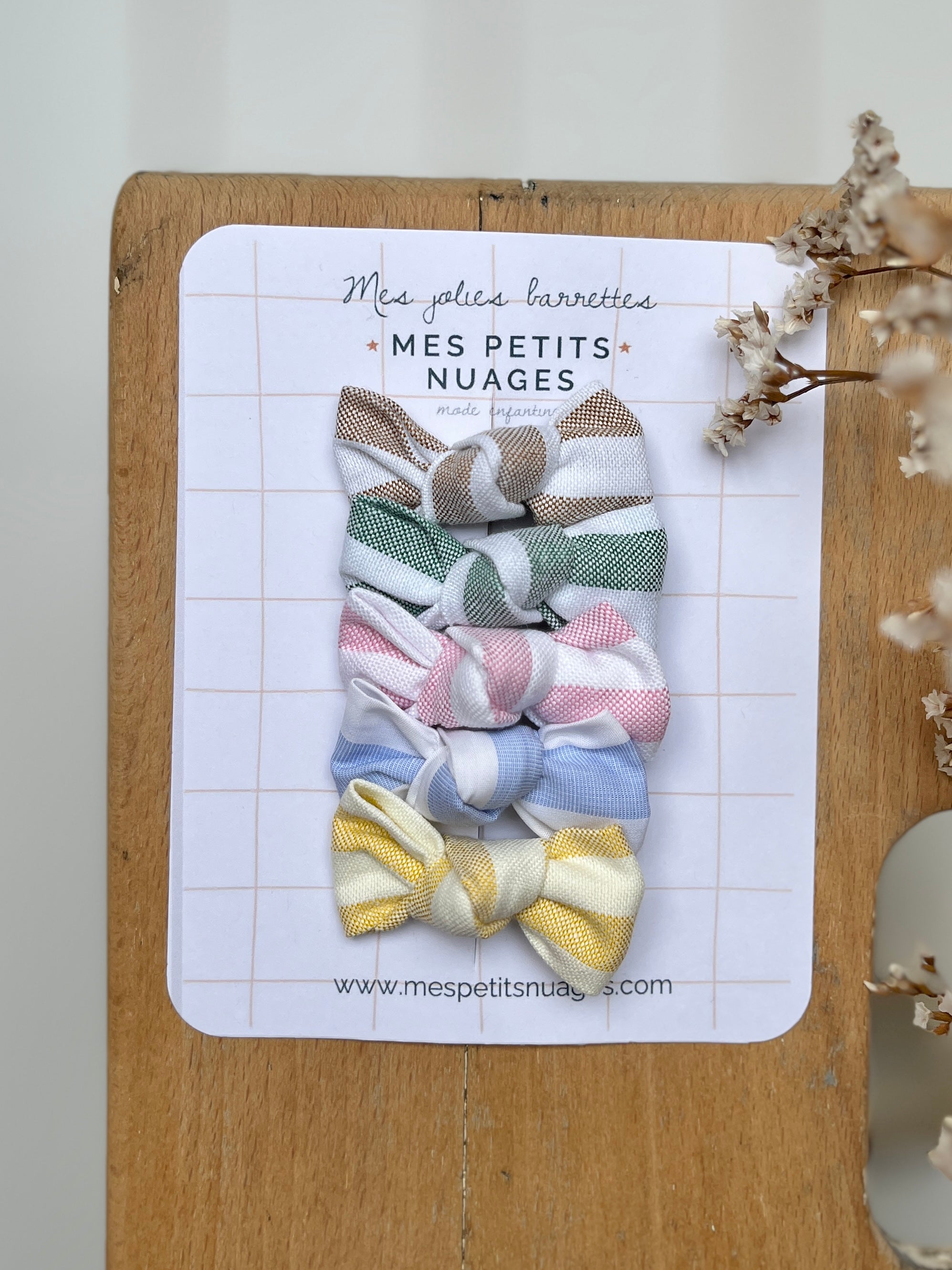 Les barrettes mini nœud Céleste - rayures