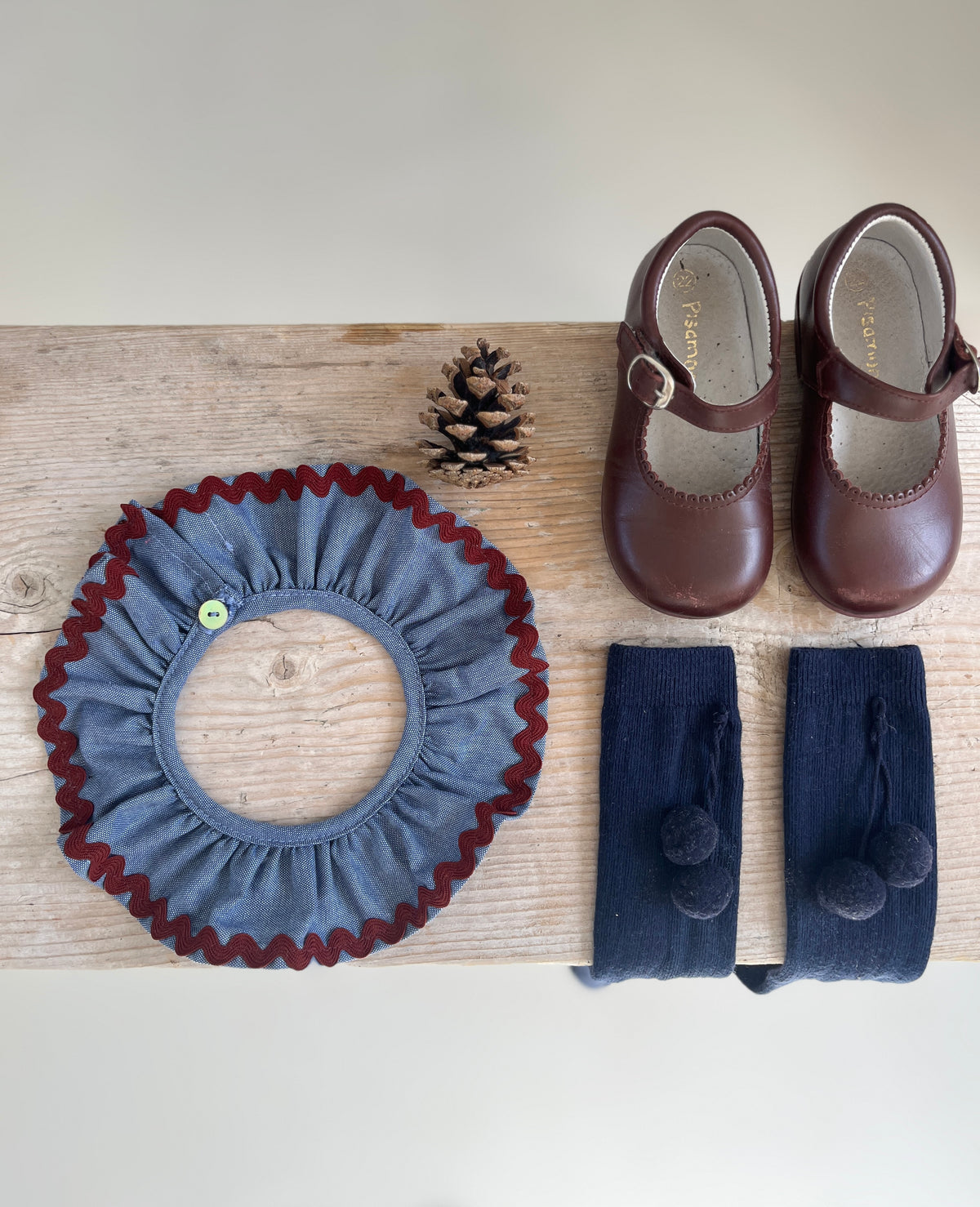 Le col volanté Ernest denim et bordeaux