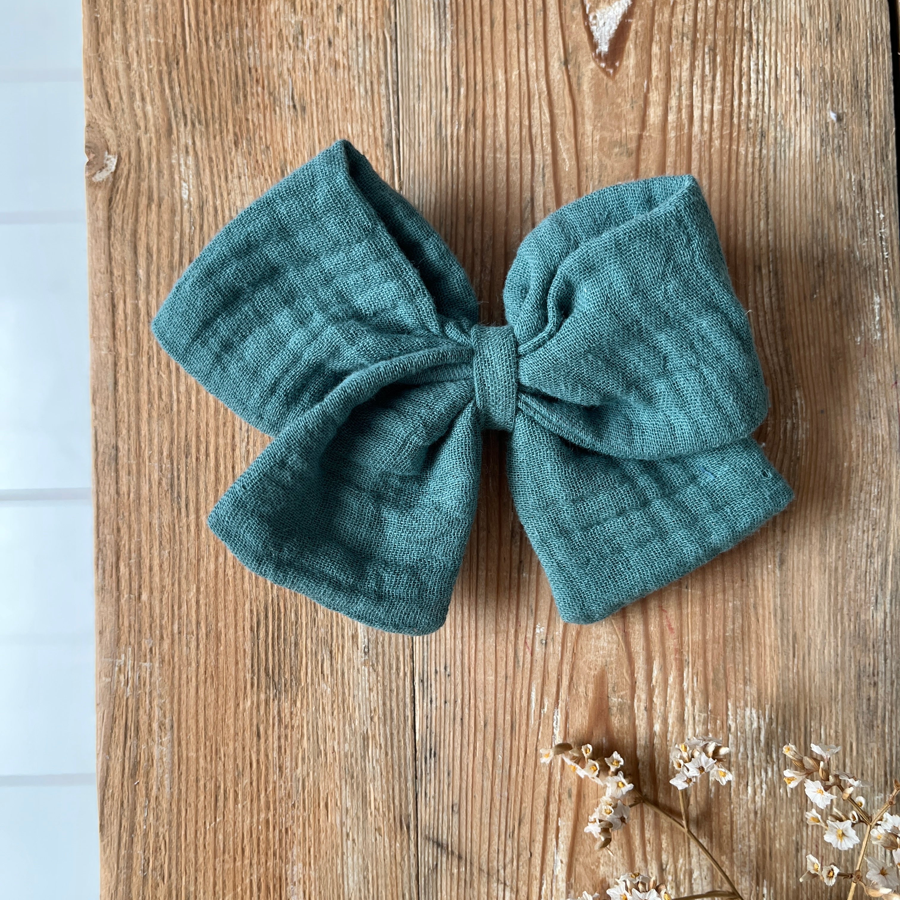 La barrette à gros noeud Brunette double gaze vert