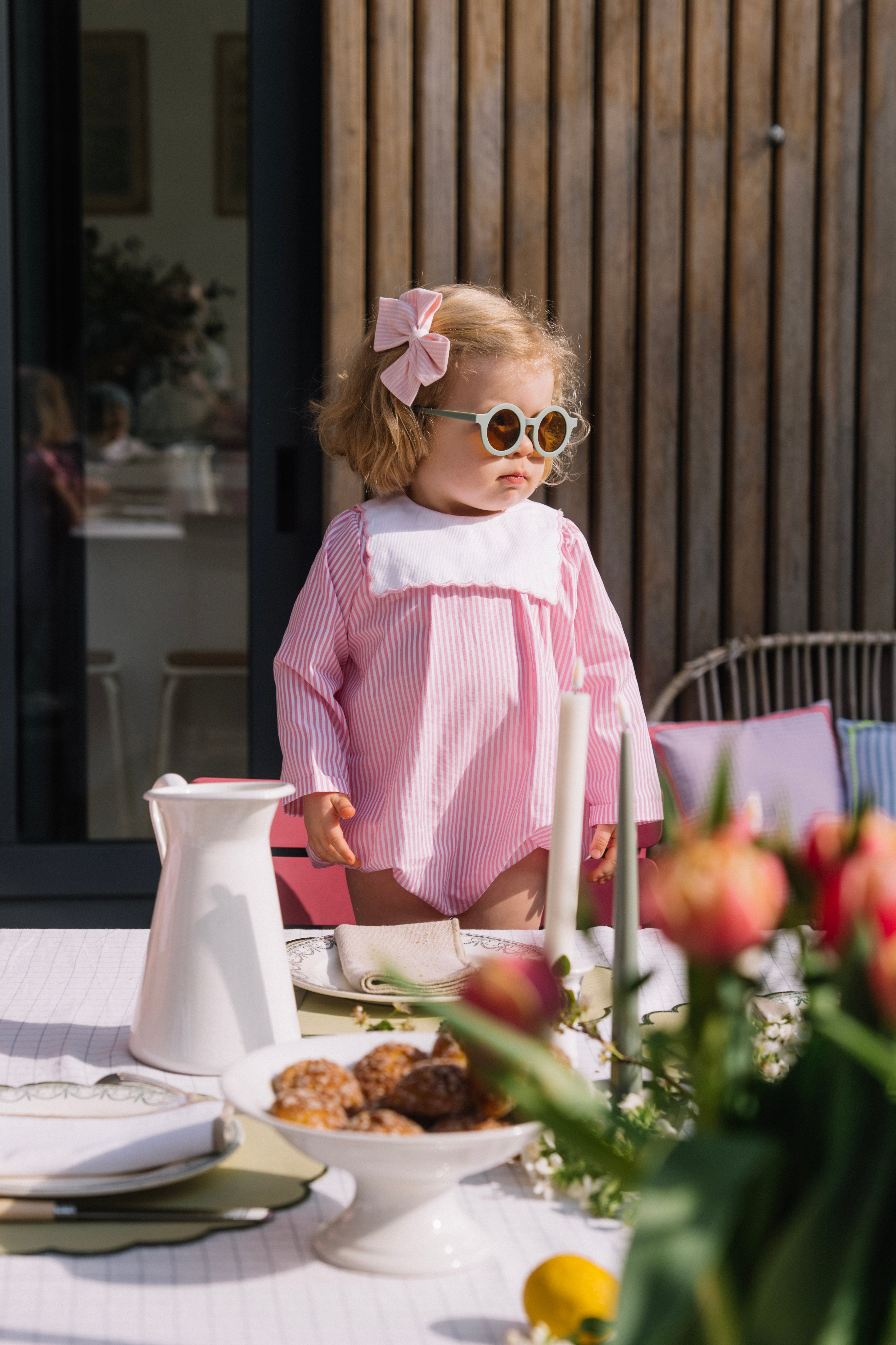 La barboteuse rayée rose col festonné façon Petit Beurre