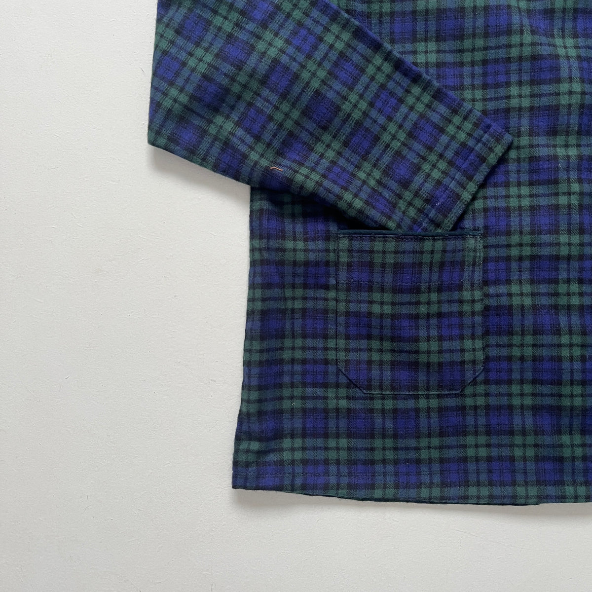 La blouse sans col Barnabé tartan vert et marine