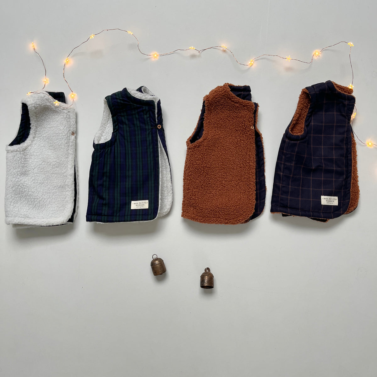 Le gilet de berger réversible Marcelin écureuil et tartan marine