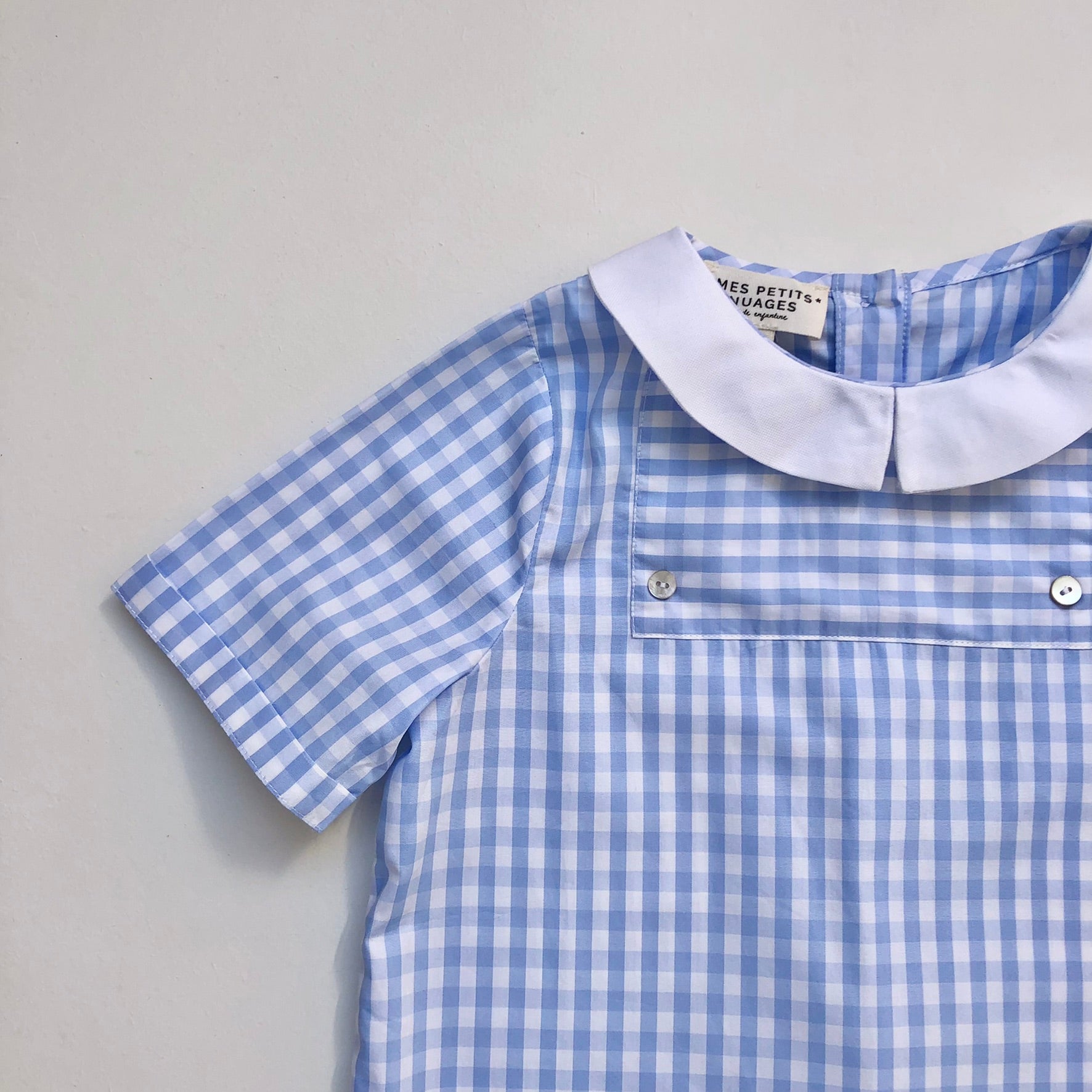 La blouse à plastron César vichy bleu
