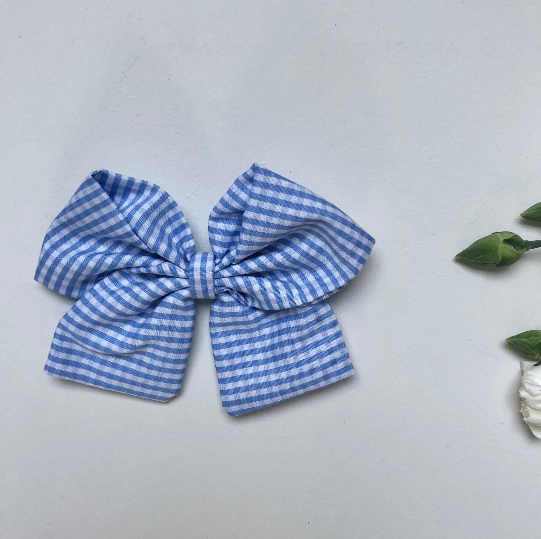 La barrette à gros noeud Brunette vichy mini bleu