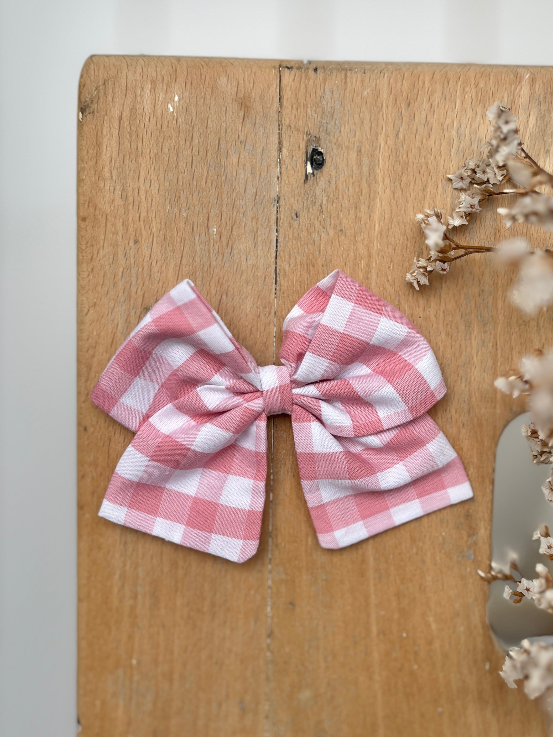 La barrette à gros noeud Brunette vichy vieux rose