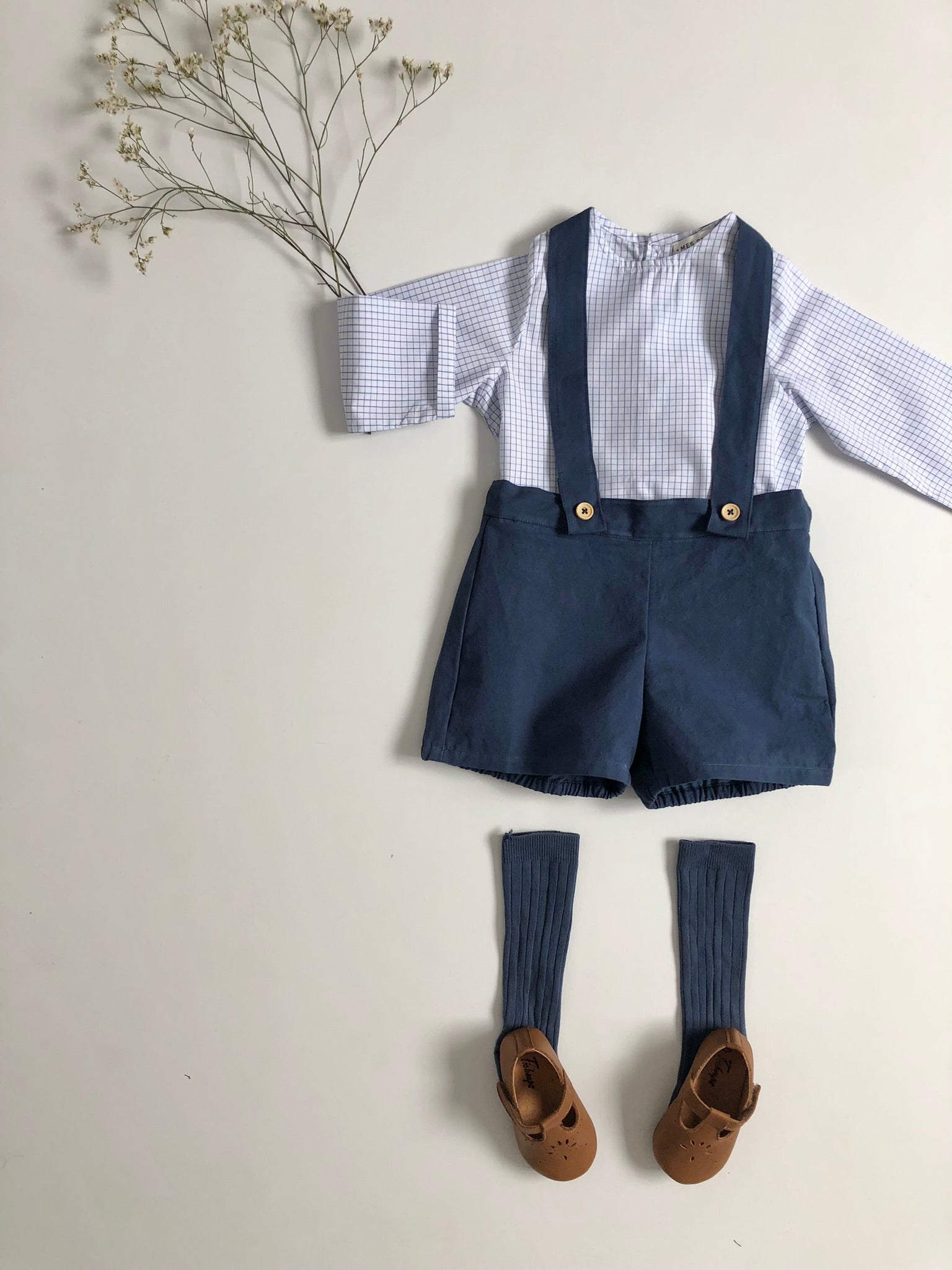 La blouse sans col Barnabé à carreaux