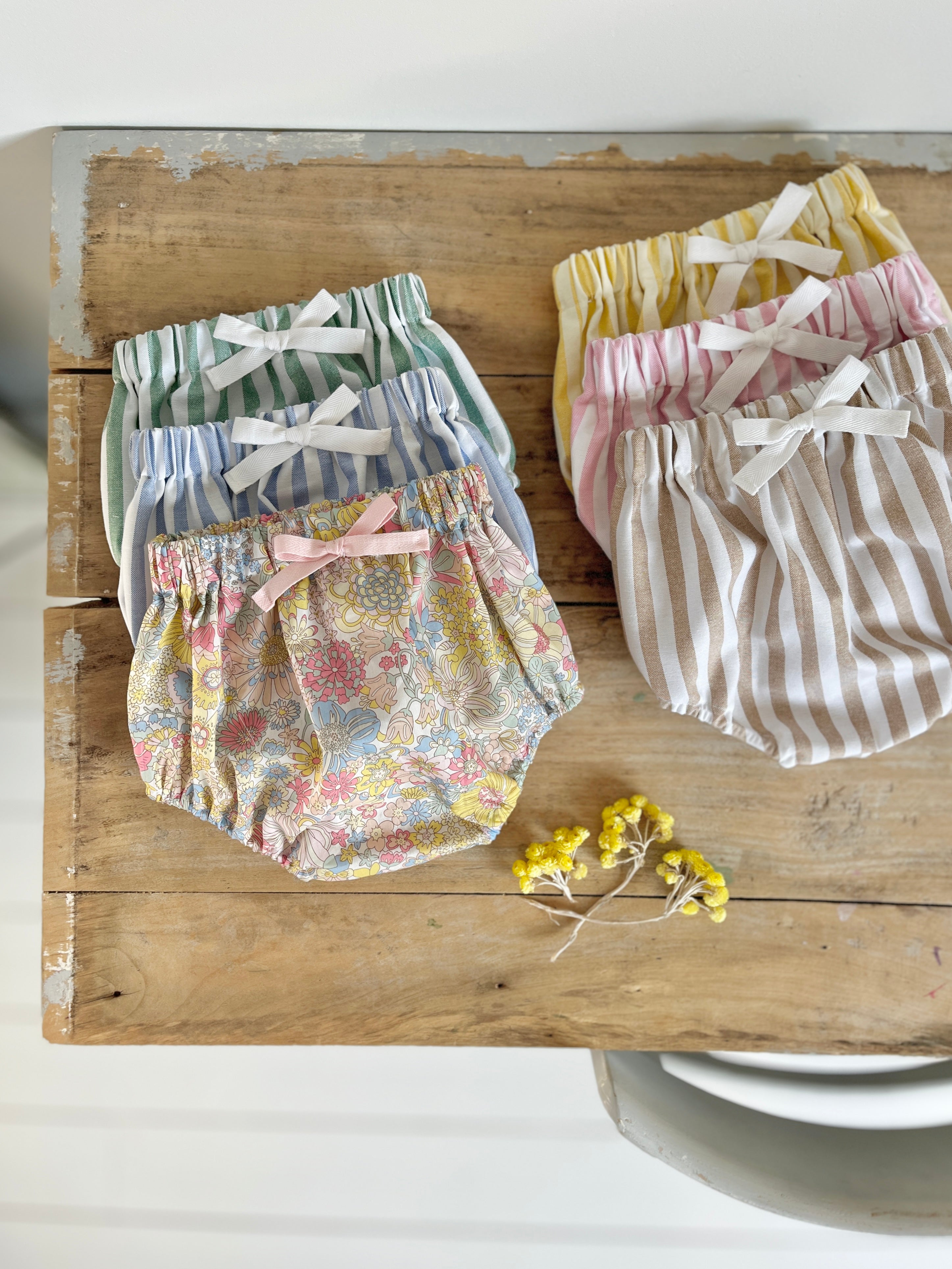 Célestin, le bloomer à noeud larges rayures et Liberty