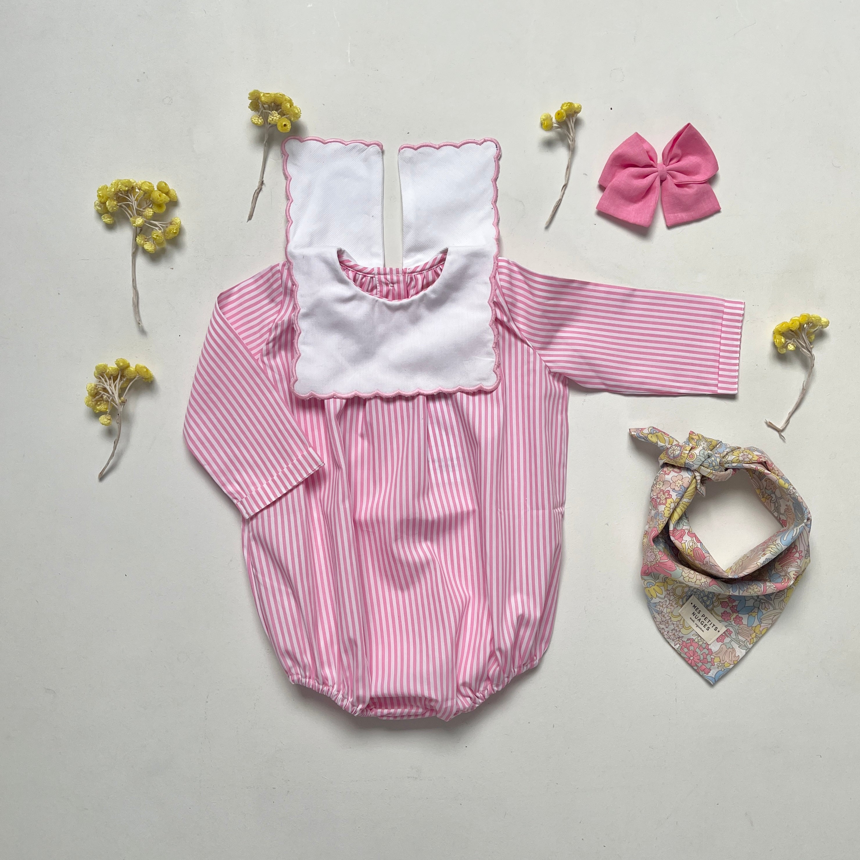 La barboteuse rayée rose col festonné façon Petit Beurre