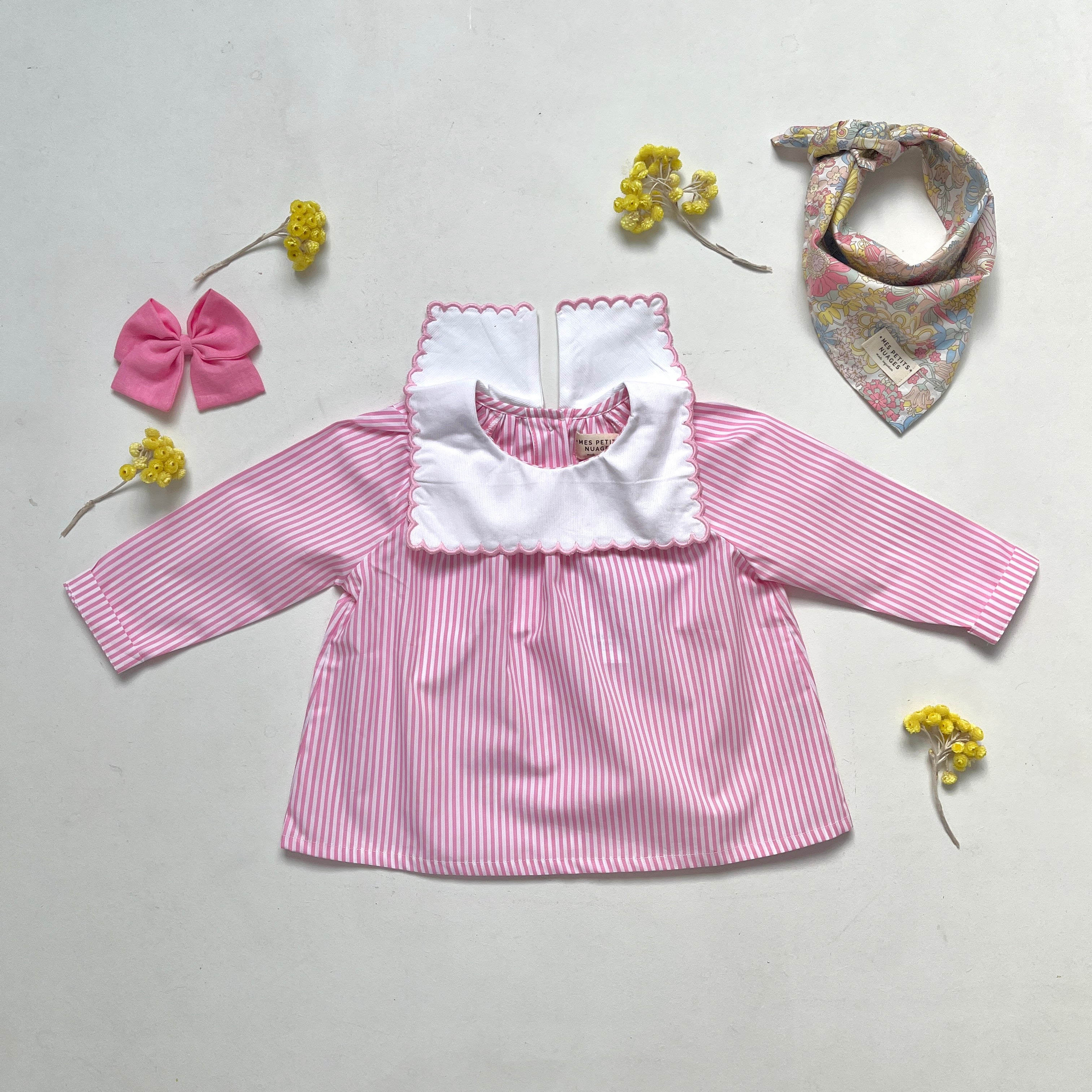 La blouse rayée rose col festonné façon Petit Beurre