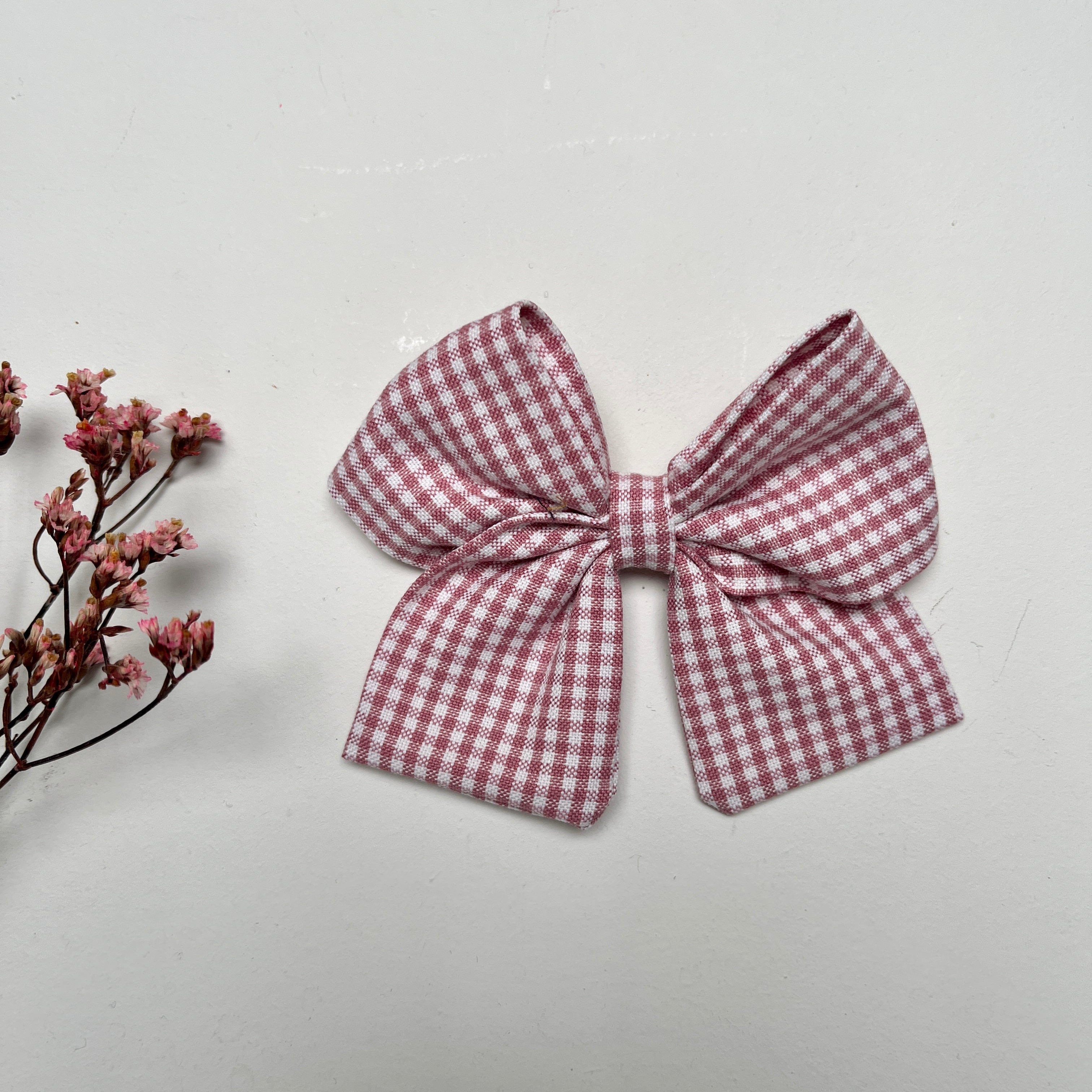 La barrette à gros noeud Brunette vichy mini vieux rose