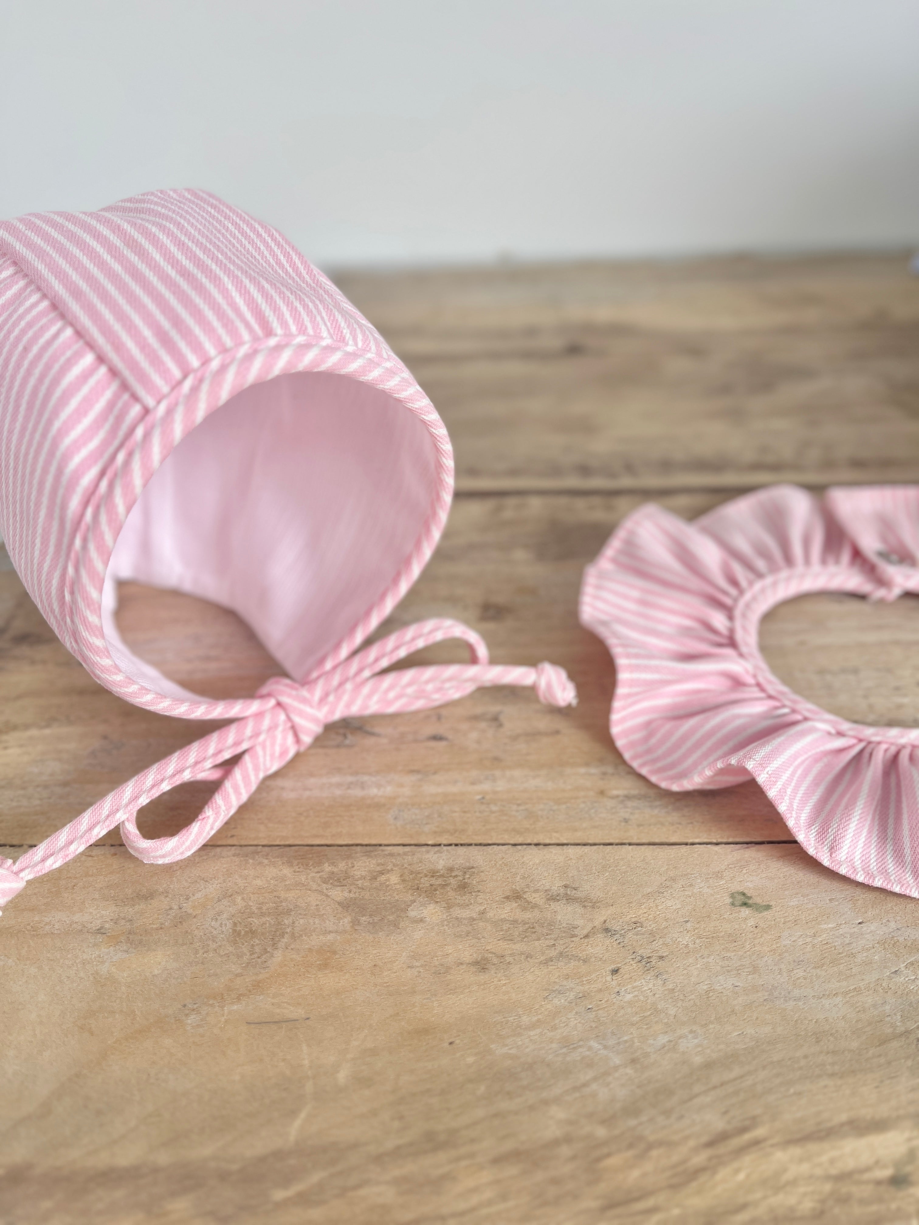 Le béguin Lazare en toile Oshkosh rayée rose