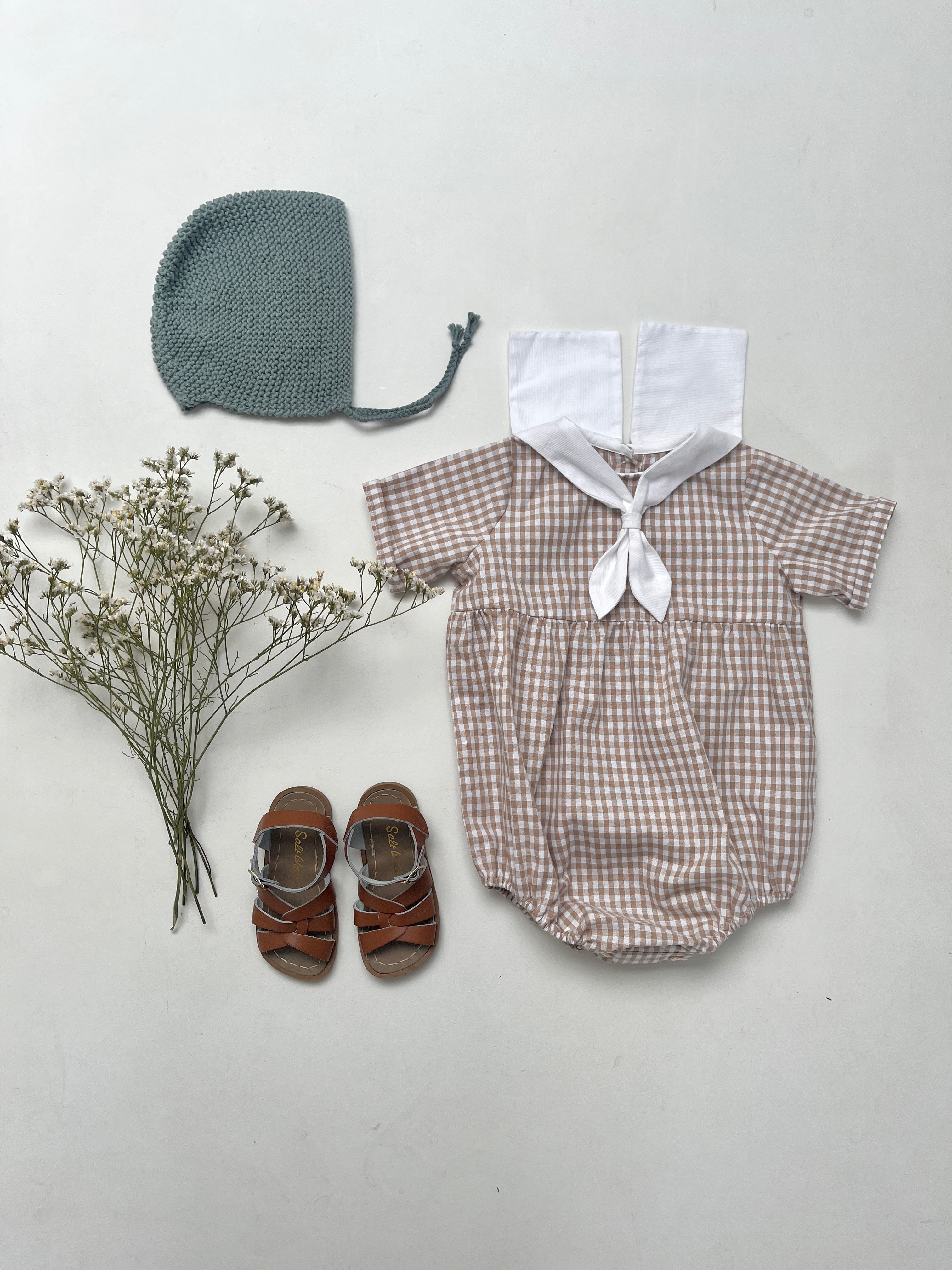 La barboteuse col marin Pio vichy beige