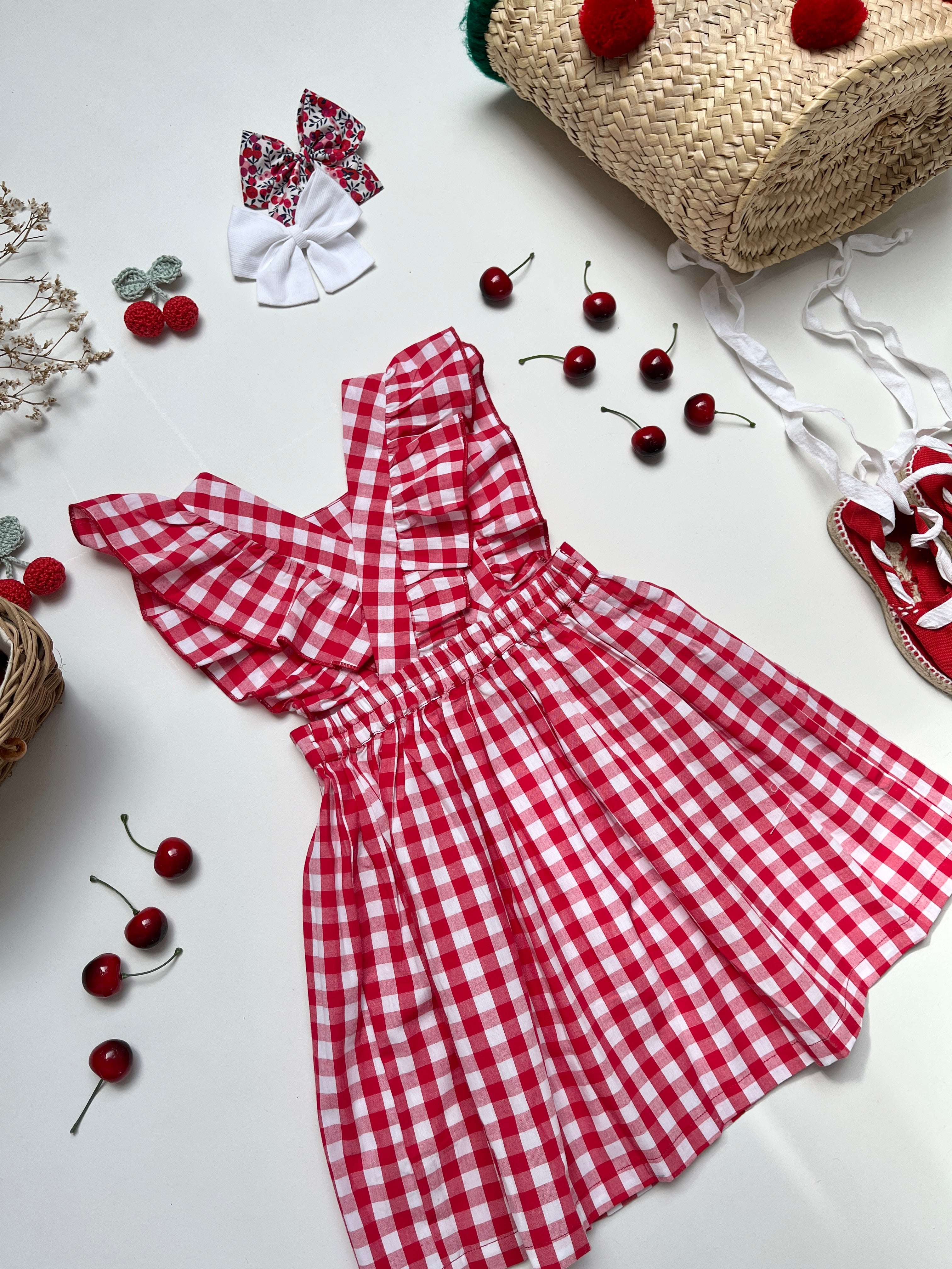 La Robe à bretelles volantées Philippine vichy rouge