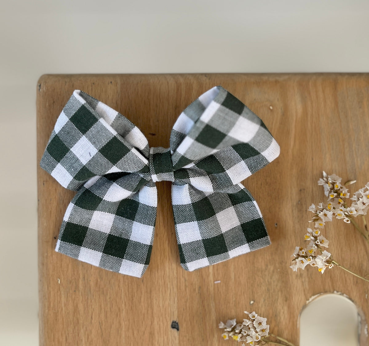 La barrette à gros noeud Brunette vichy vert fôret