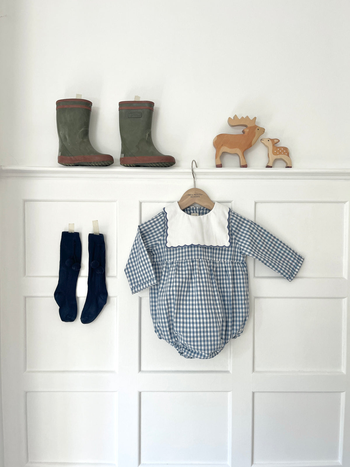 La barboteuse vichy bleu denim col festonné façon Petit Beurre