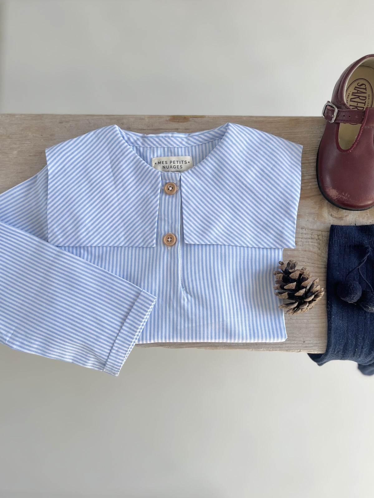 La blouse à col carré Hector oxford rayé bleu