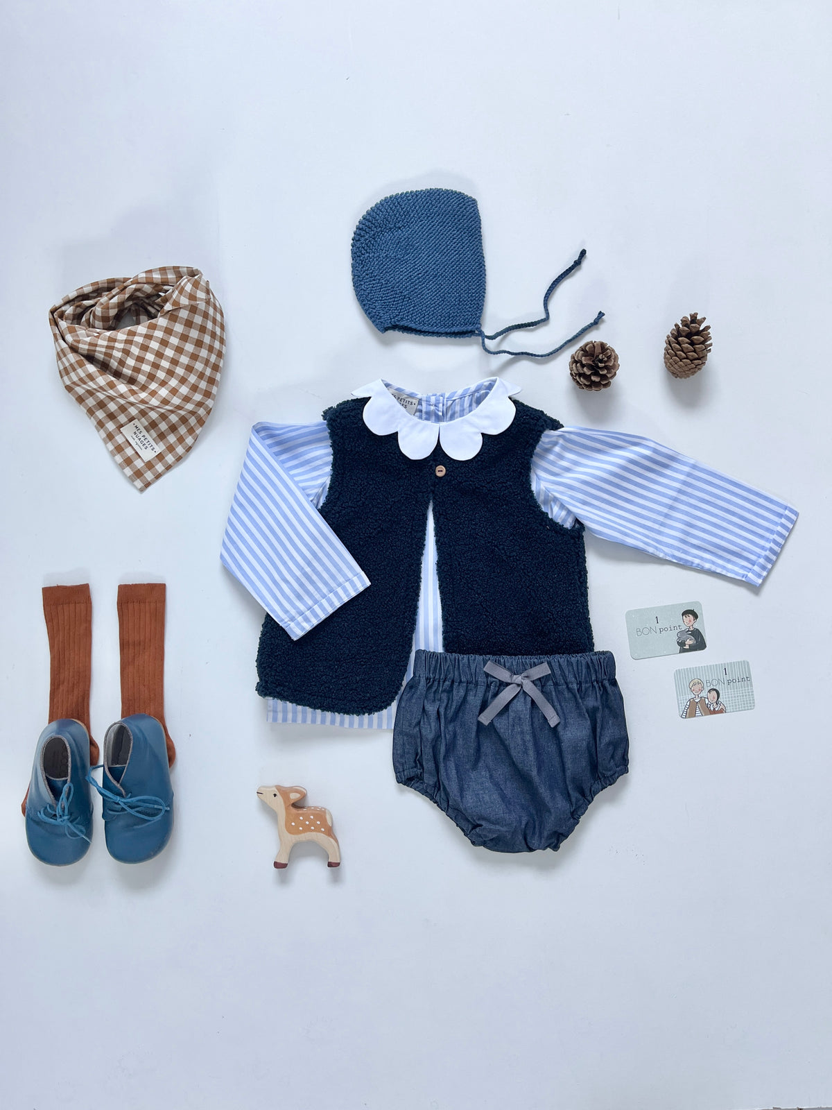 La blouse col pétales Colombine rayures bleues