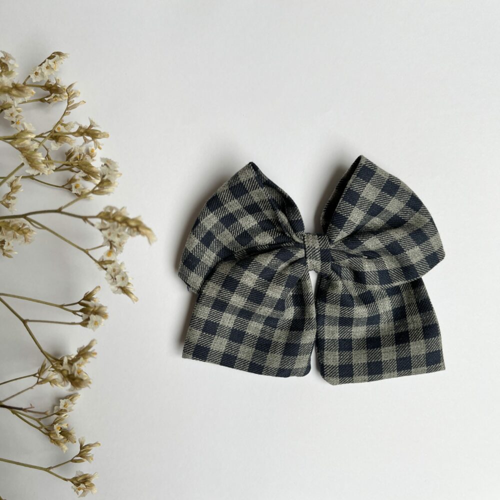 La barrette à gros noeud Brunette vichy gris et marine