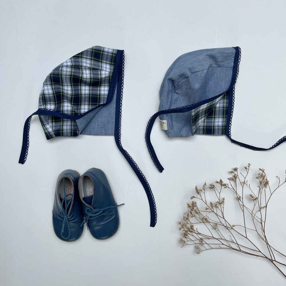 Le béguin réversible Orso en tartan vert et chambray bleu denim – Image 5