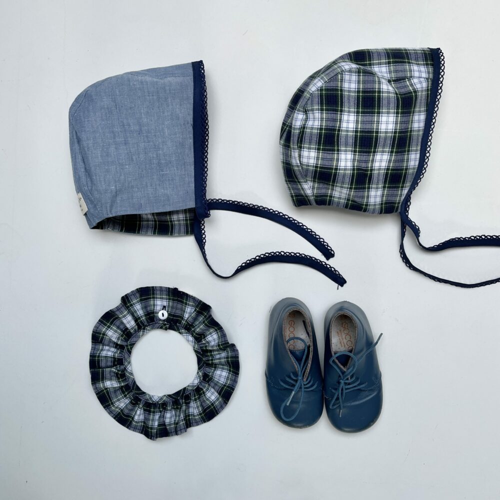 Le béguin réversible Orso en tartan vert et chambray bleu denim – Image 4
