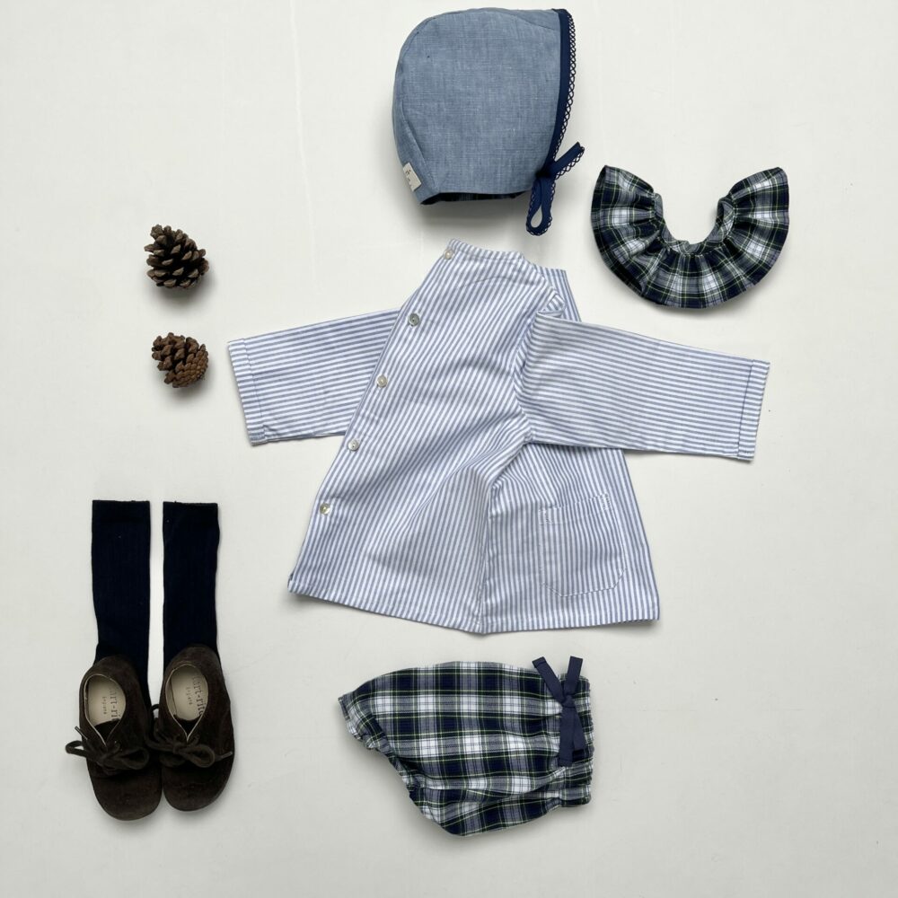 La blouse sans col Barnabé oxford rayé