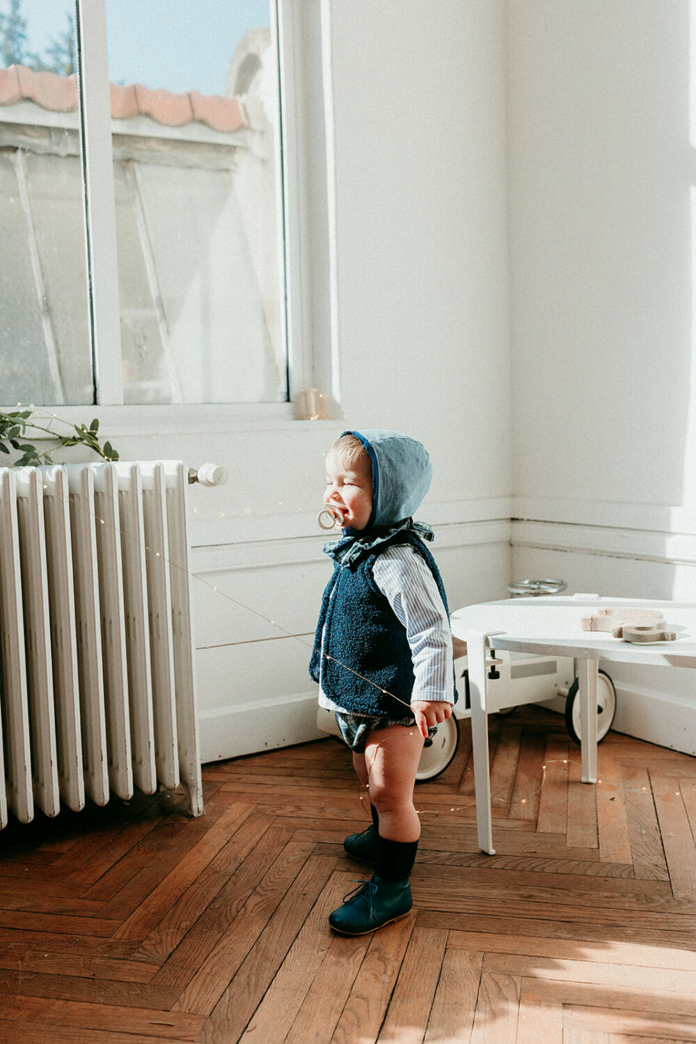 Le béguin réversible Orso en tartan vert et chambray bleu denim – Image 3