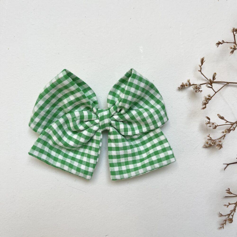 La barrette à gros nœud Brunette vichy vert pomme