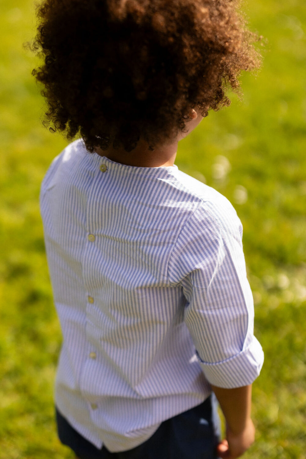 La blouse sans col Barnabé oxford rayé