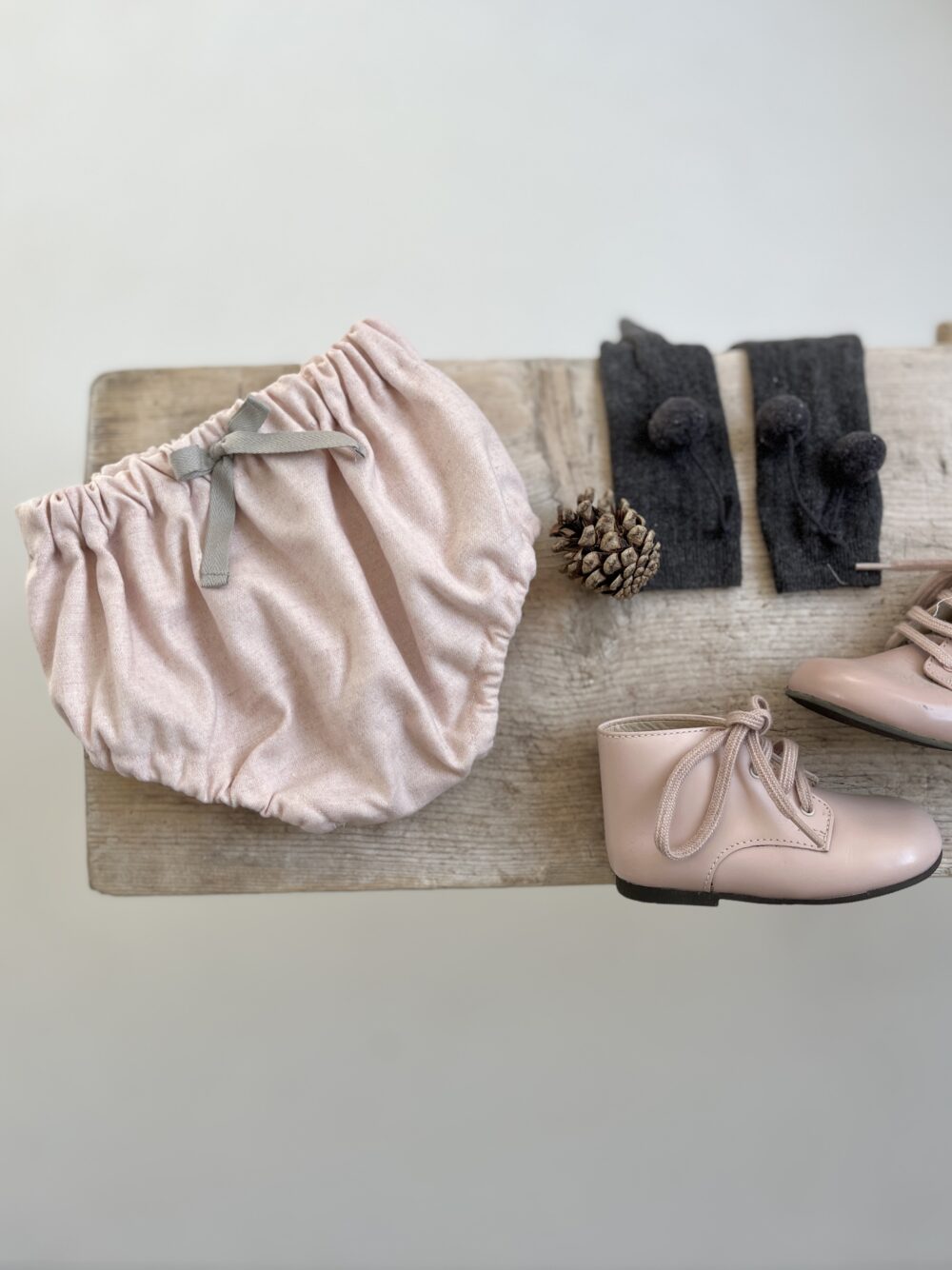 Célestin, le bloomer à noeud flanelle rose poudré