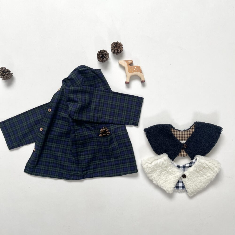 La blouse sans col Barnabé tartan vert et marine – Image 4