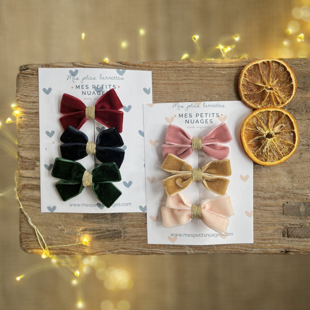Noël: Les barrettes petits nœuds Pia de fête en velours